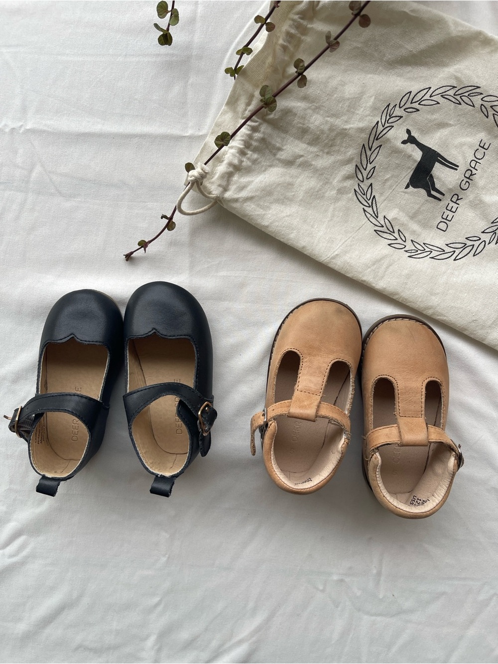 Deer Grace Girls Black Mary Jane & Tan Classic T-Bar Shoes (2 pairs)